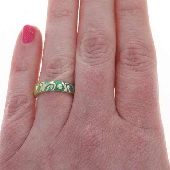 Hidalgo Enamel & Diamond Band Yellow Gold 18k Eternity Swirl Ring Sz 6 3/4 - Picture 2 of 7